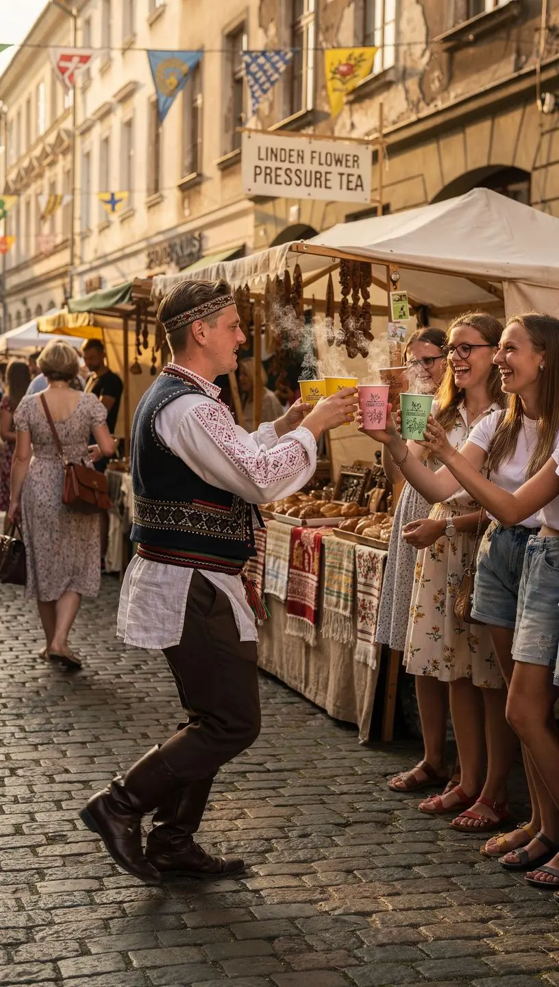 Liepos žiedų arbatos puodelis su švelnia, gėlių kompozicija, skirta širdies sveikatai.