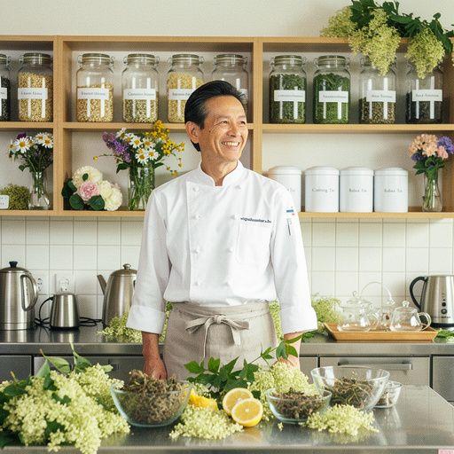 Puodelis karštos liepų žiedų arbatos ant medinio stalo